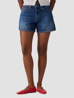 Levi's high-Rise cinch Dark Blue Denim thigh Shorts